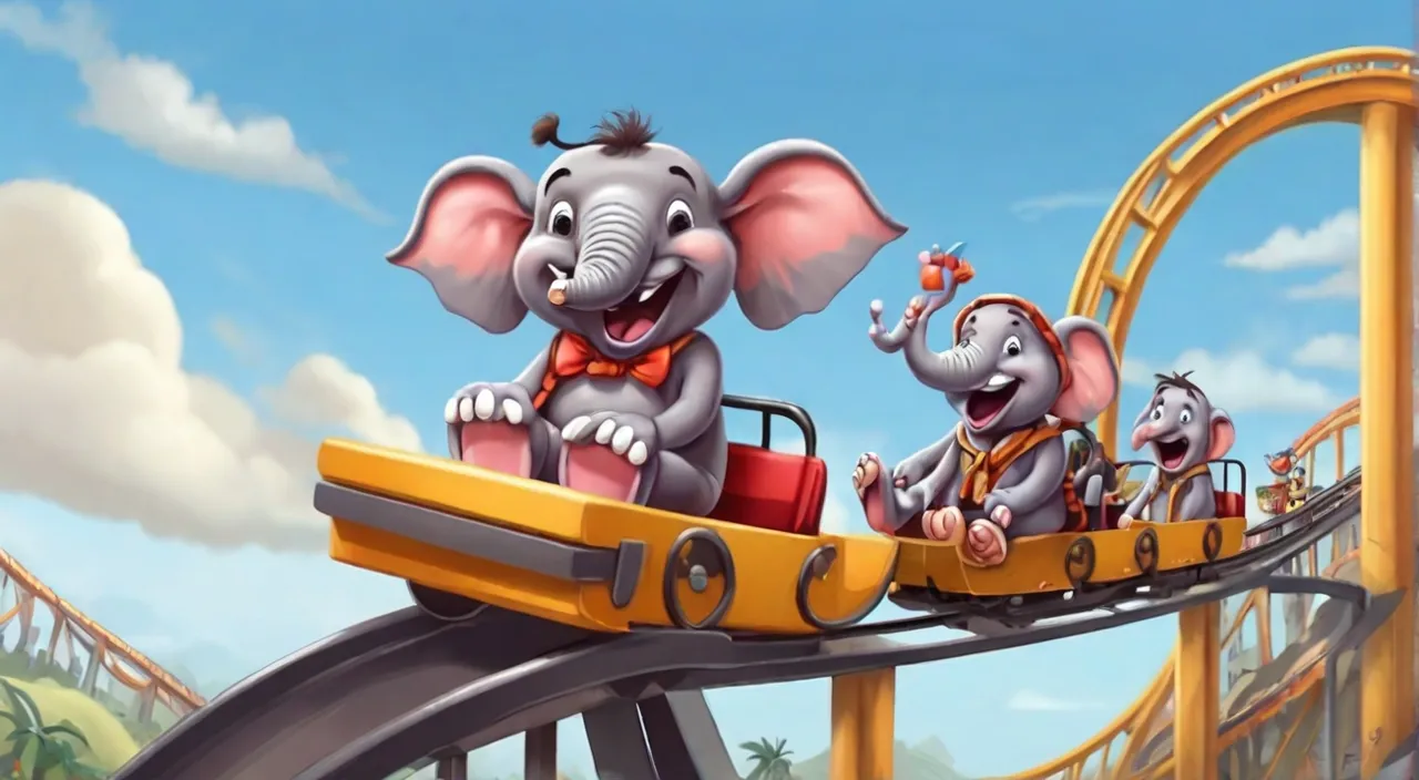 a group of elephants riding on top of a roller coaster