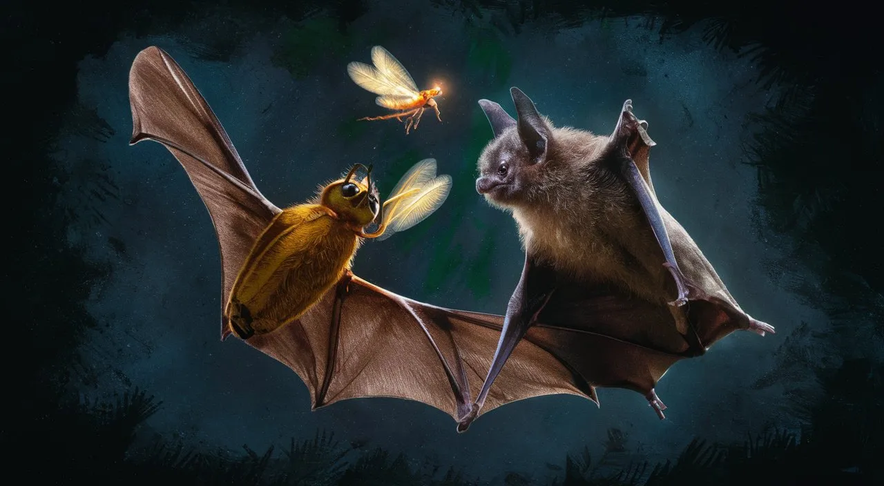 a bat and a bee flying in the air