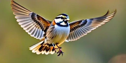 a big sparrow bird flying through the air with it's wings spread