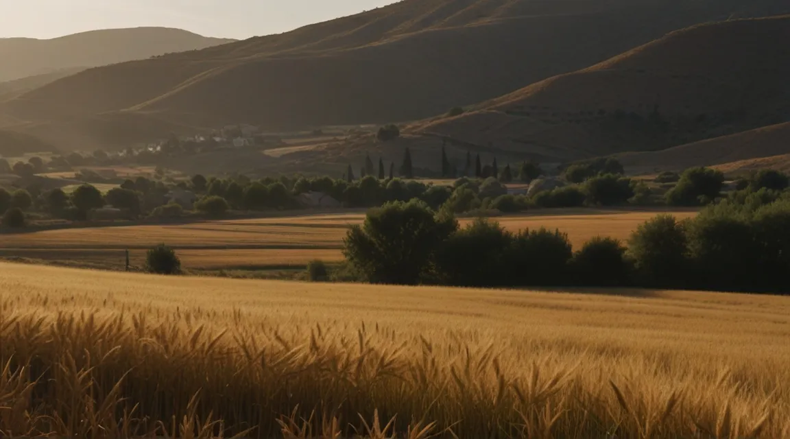 a large field of grass with mountains in the background