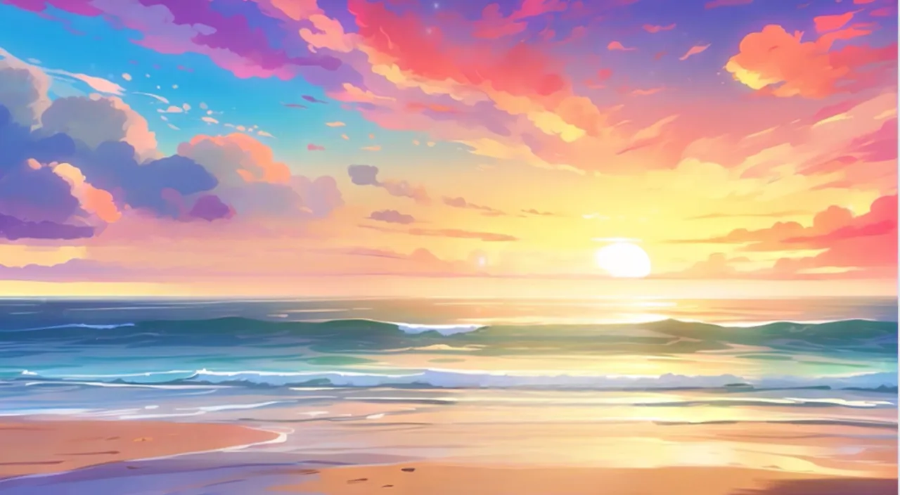 a painting of a sunset over the ocean