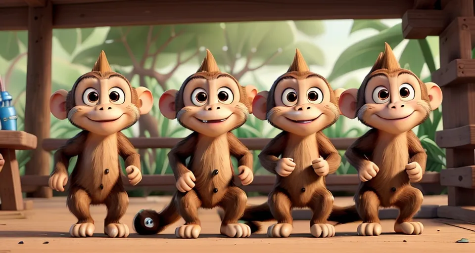 a group of monkeys standing next to each other