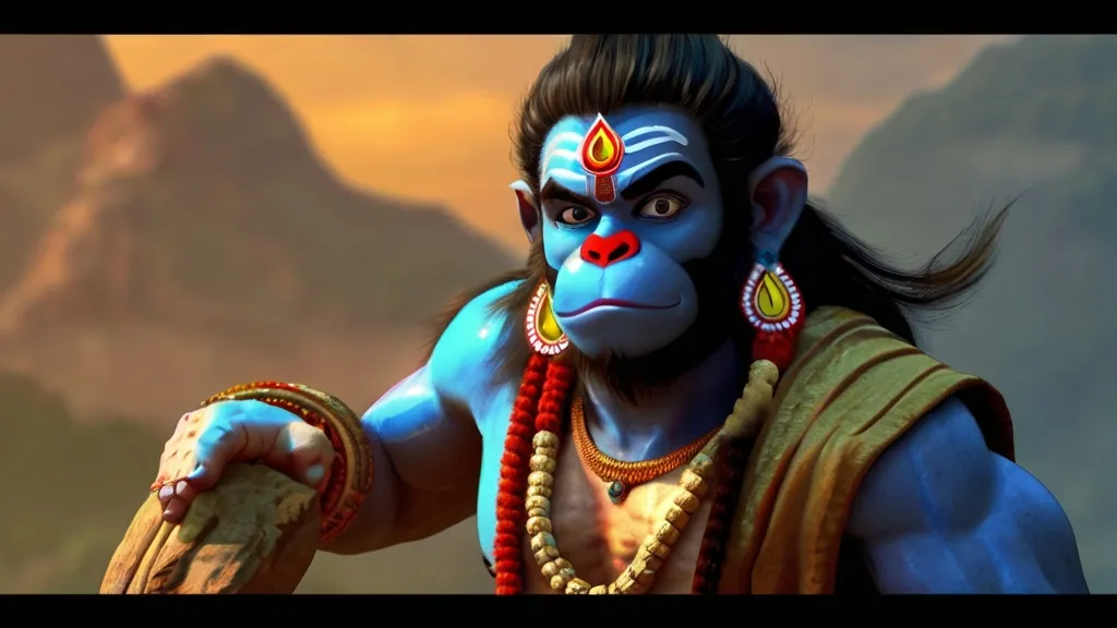 Create a god hanuman with a golden background, 8k, size of 1920x1080, colorful
