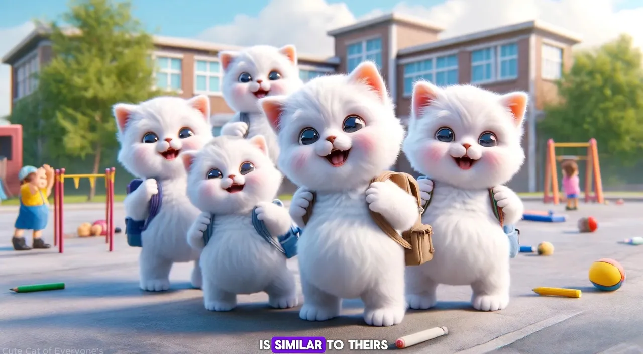 a group of white cats standing next to each other