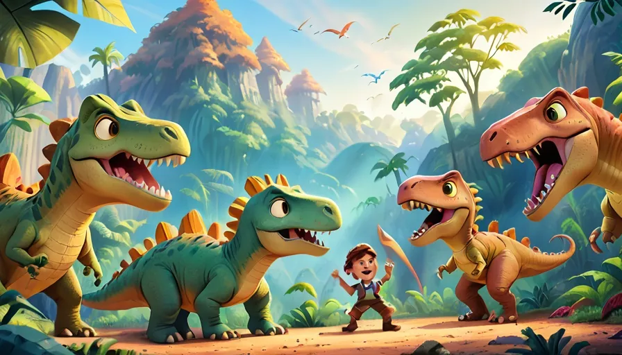 a group of dinosaurs in the jungle