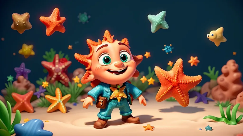 Excited starfish inviting other sea creatures to a colorful underwater party, complete with sparkly gems and disco balls.