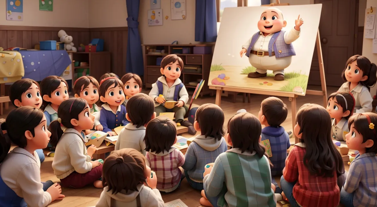 a group of children sitting on the floor in front of a painting