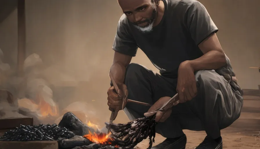 a 35-year-old man from Africa making charcoal 