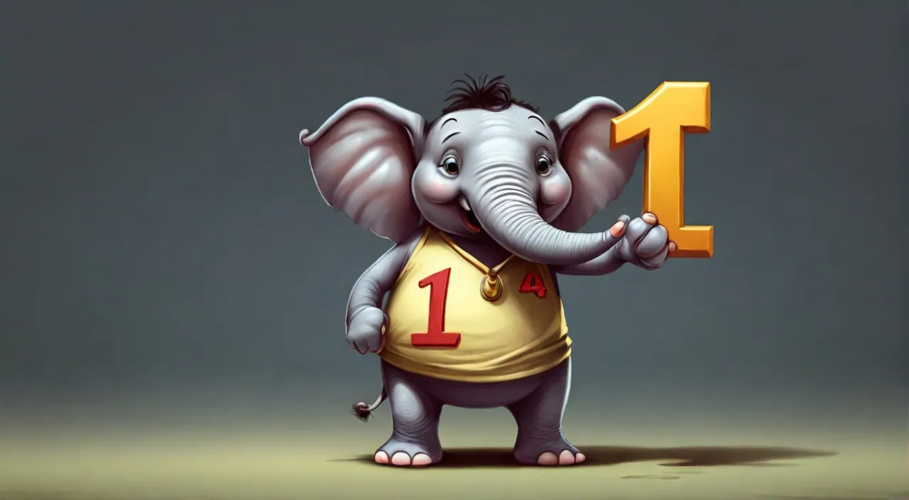 a cartoon elephant holding a number one sign.c