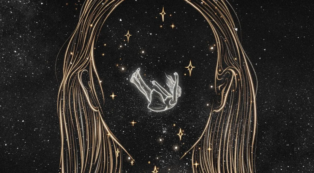 a drawing of a woman's face with stars in the background