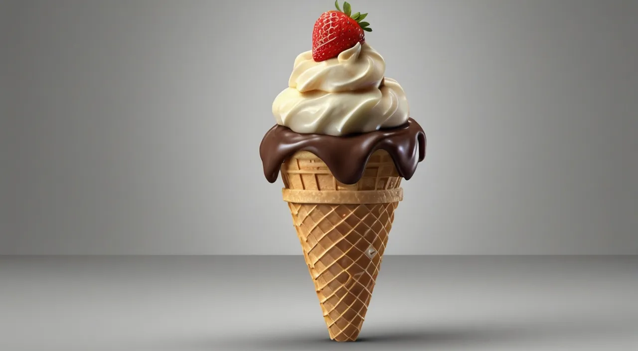 an ice cream cone with a strawberry on top