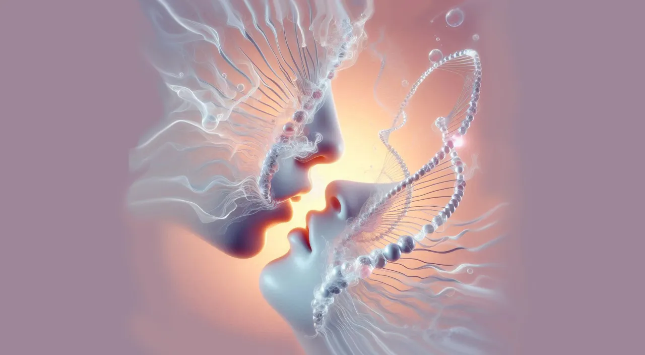 a digital painting of a couple kissing each other