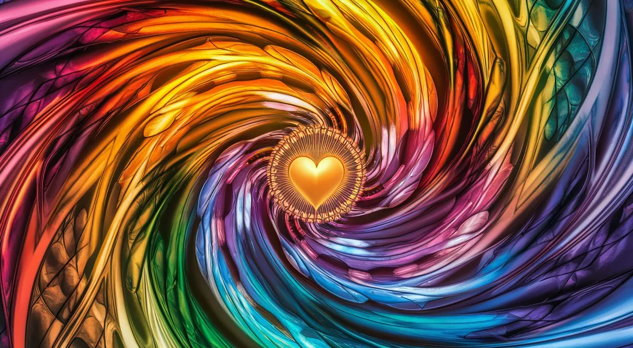 a heart in the center of a colorful swirl