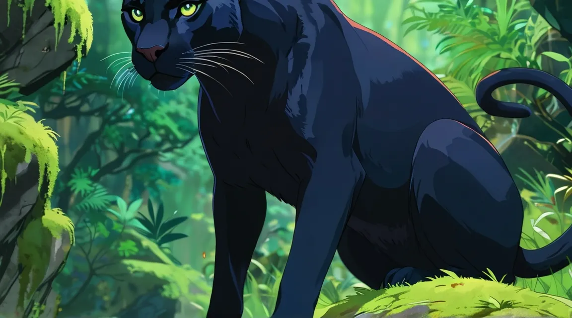 a black cat sitting in the middle of a forest