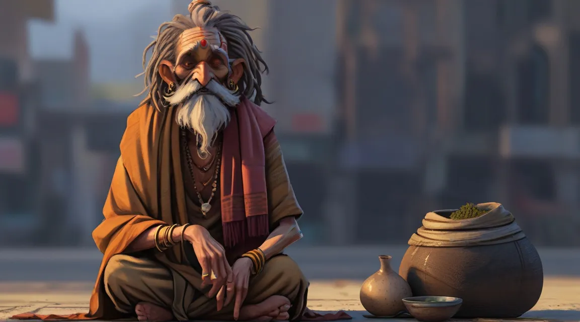 a man sitting on the ground next to a pot