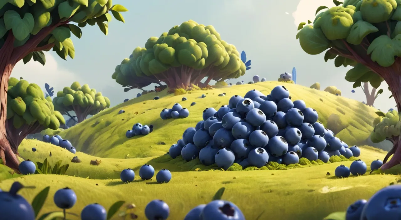 a bunch of blueberries that are in the grass