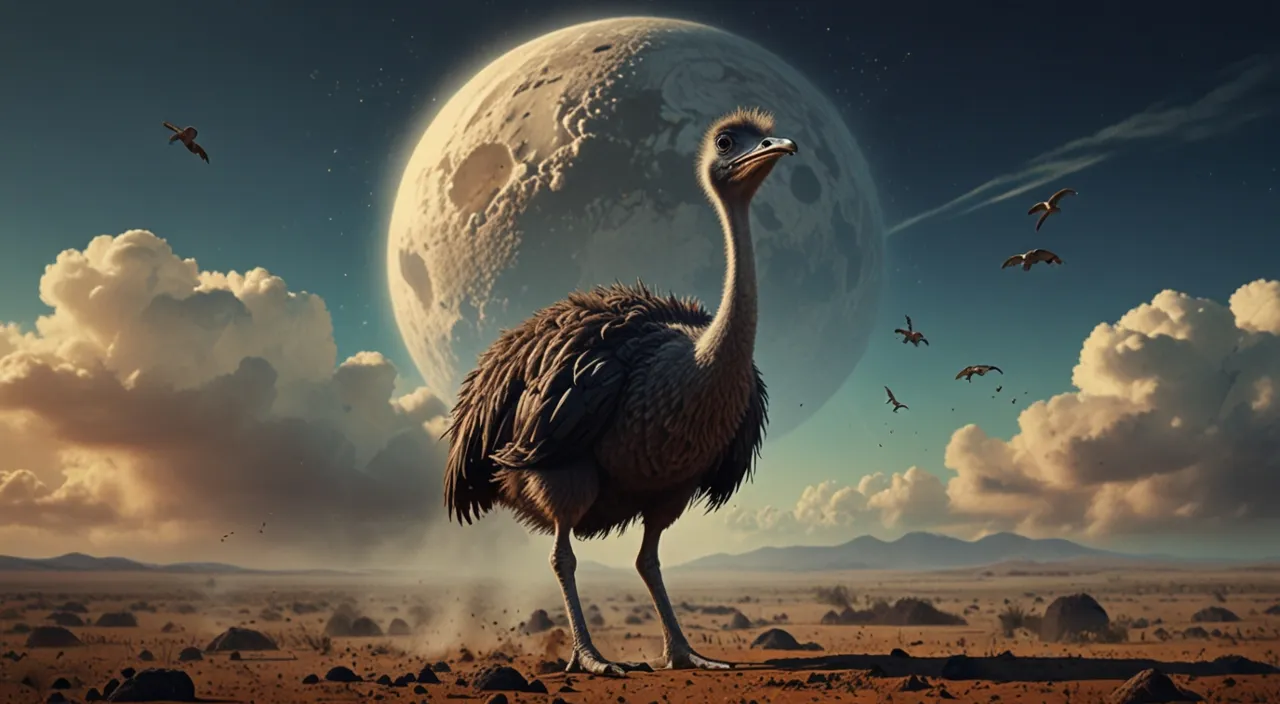 a large bird standing on top of a dirt field