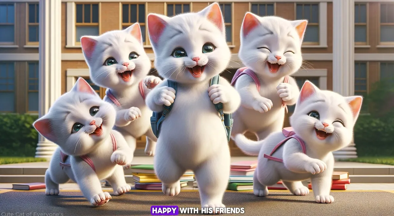 a group of white cats standing next to each other