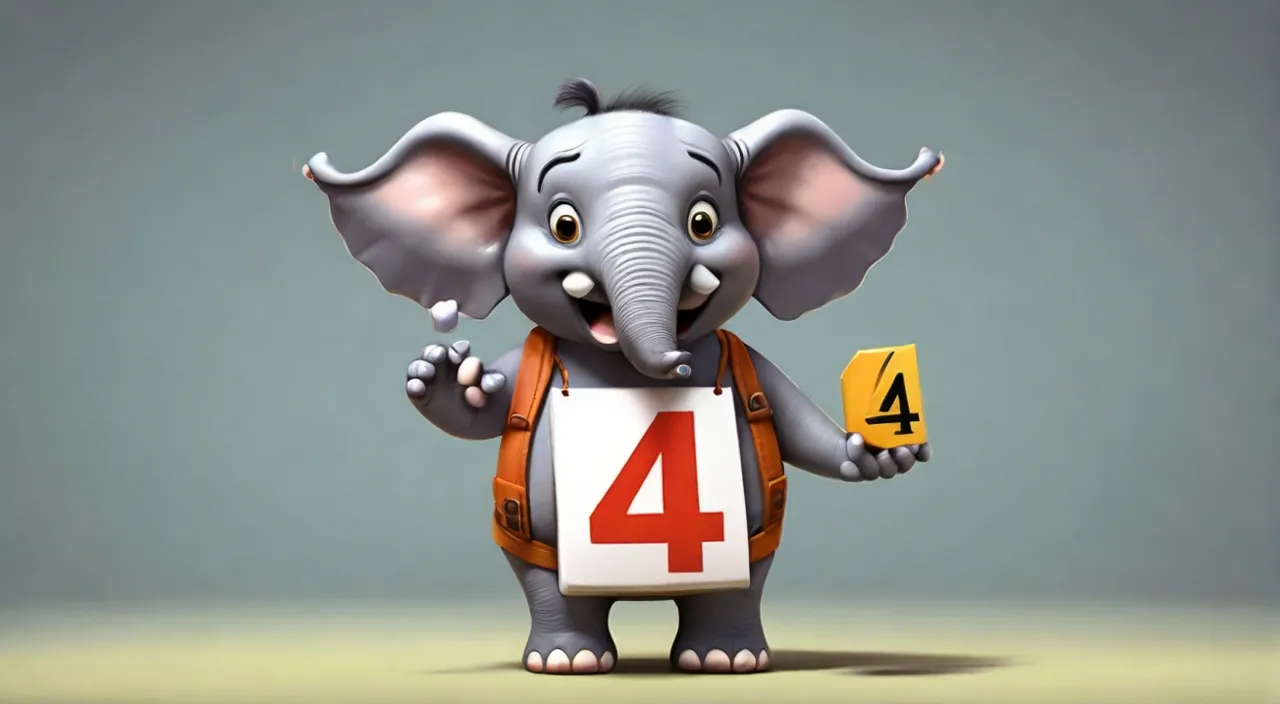 a cartoon elephant holding a number four sign