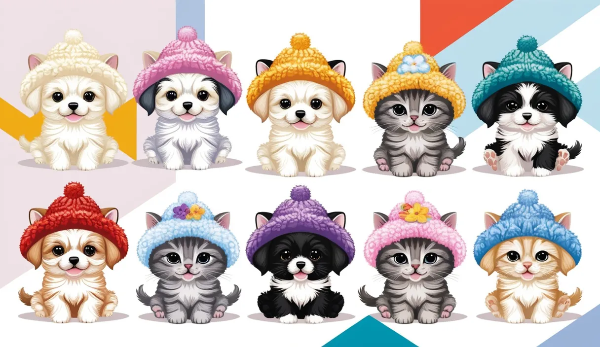 a group of kittens wearing knitted hats