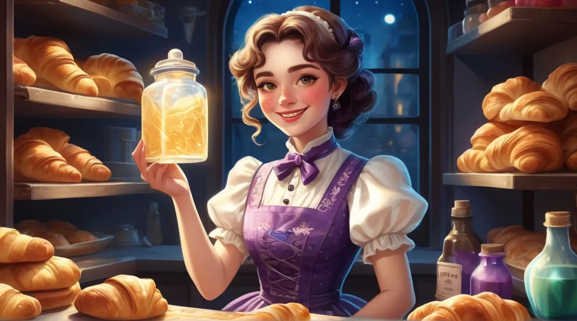 a painting of a woman holding a jar of golden magical sugar