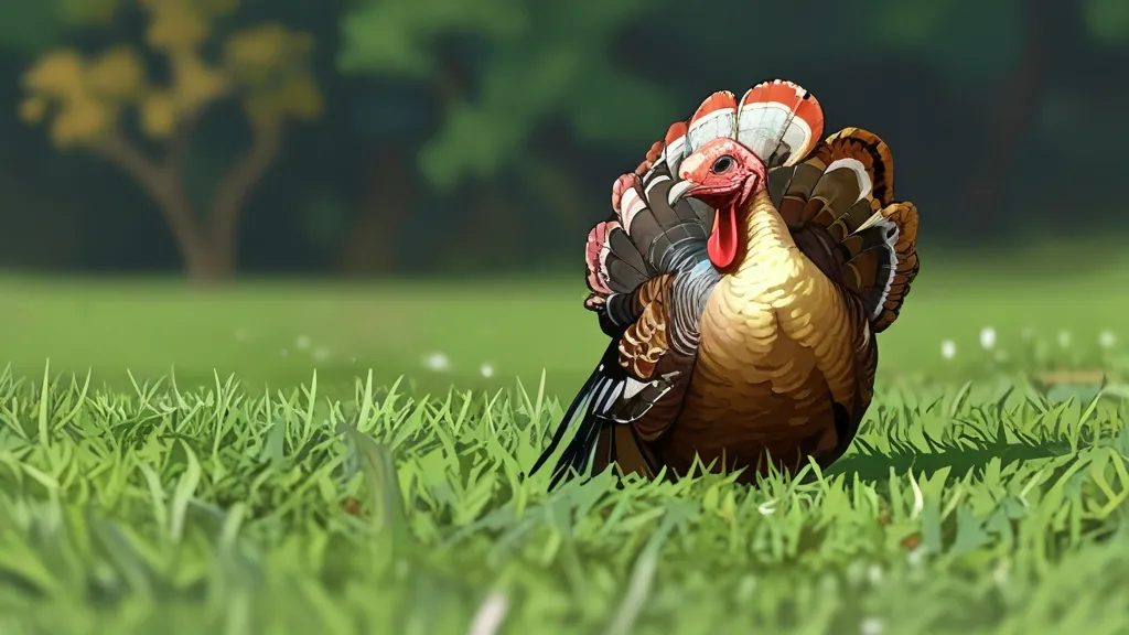 a turkey standing in a field of grass