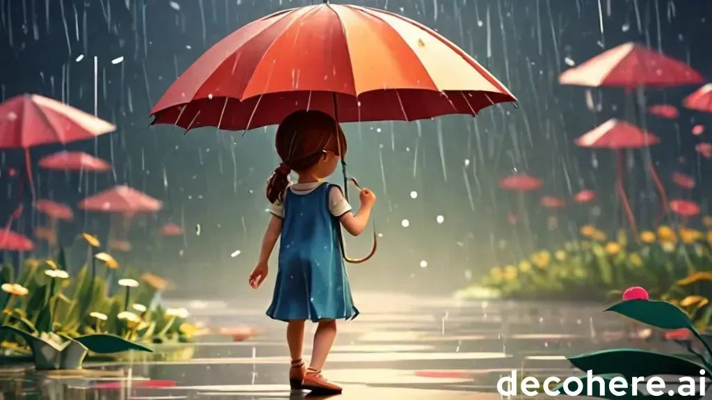 a little girl holding an umbrella in the rain