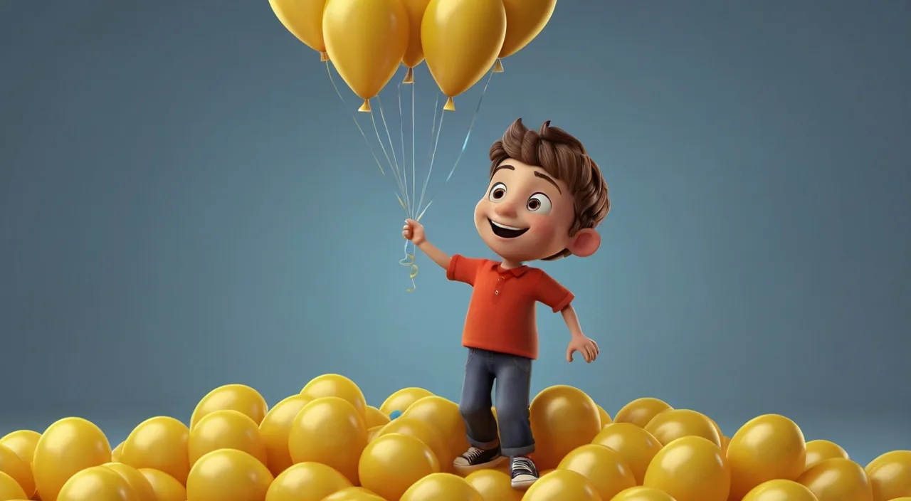 a young boy holding a bunch of balloons