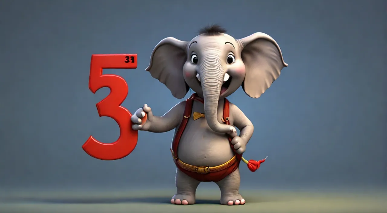 a cartoon elephant is holding a number three