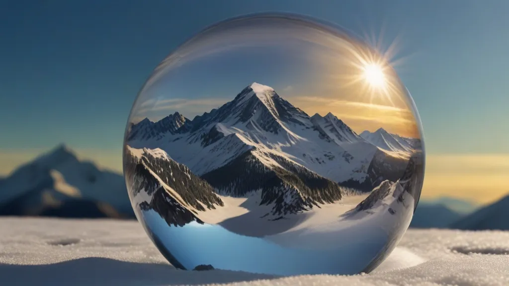 a snow globe with a mountain in the background