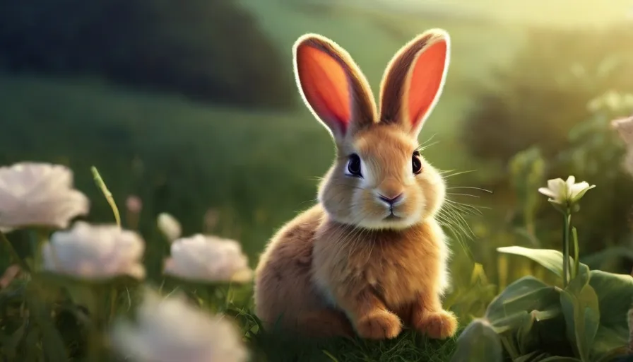 a rabbit is sitting in a field of flowers