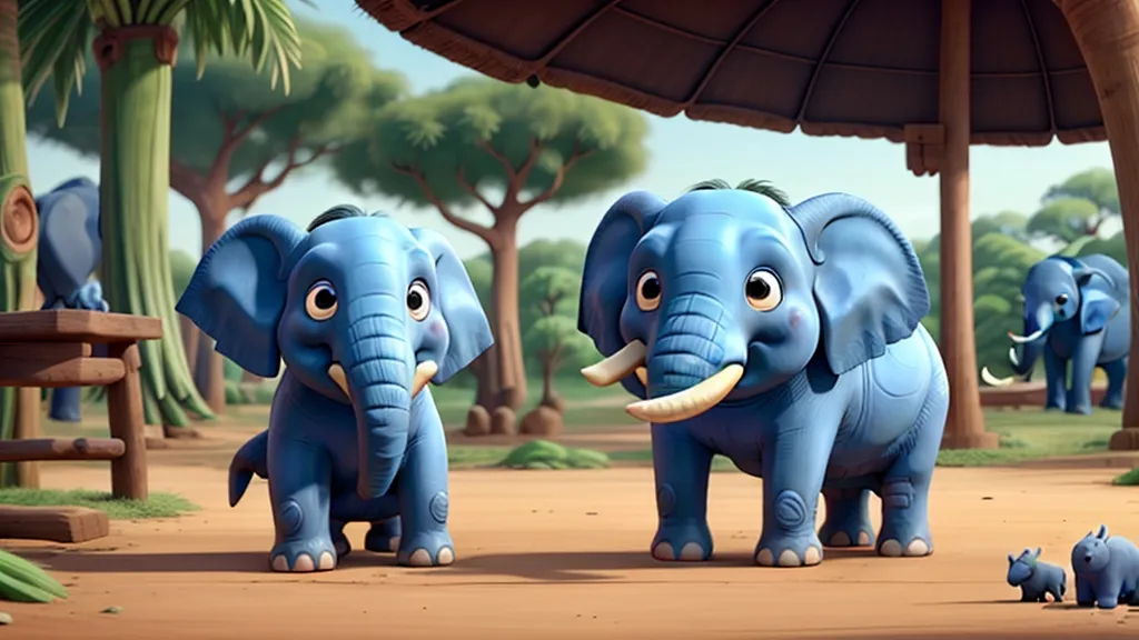 a group of blue elephants standing next to each other