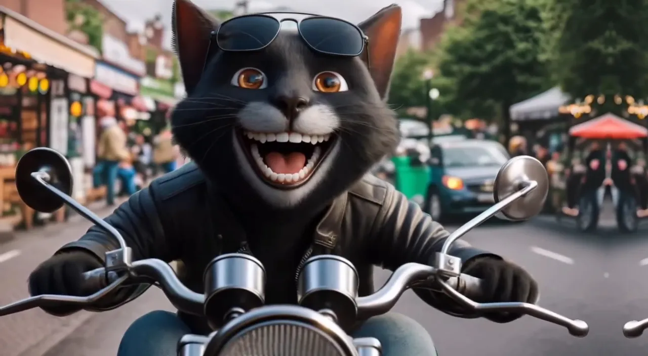 a black cat riding on the back of a motorcycle