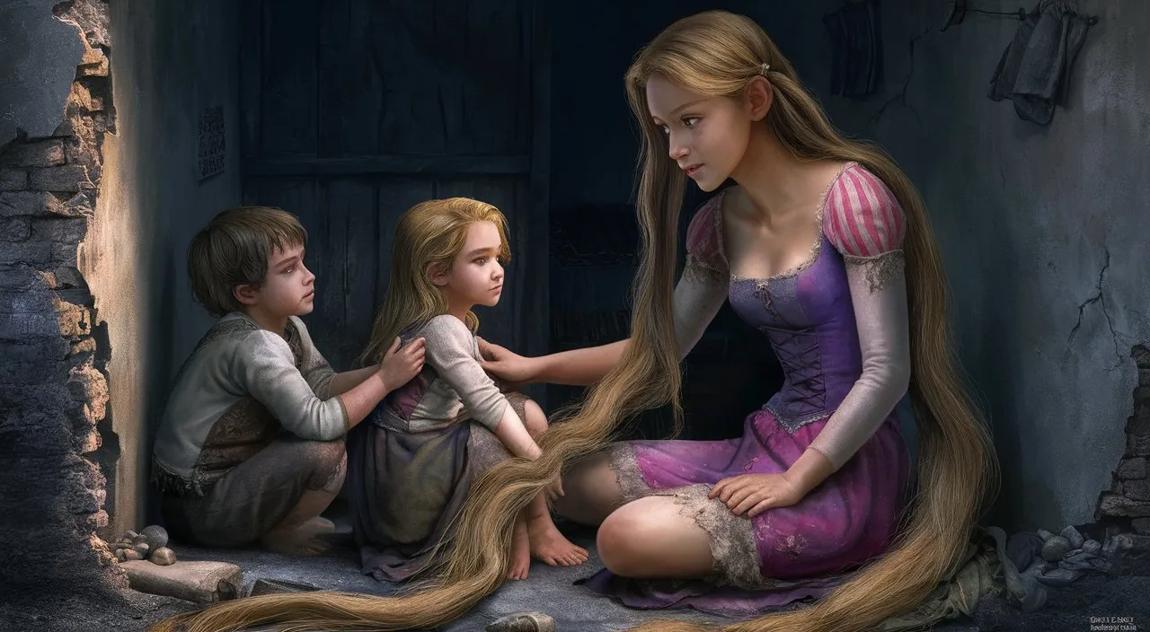 a painting of a woman sitting next to two children