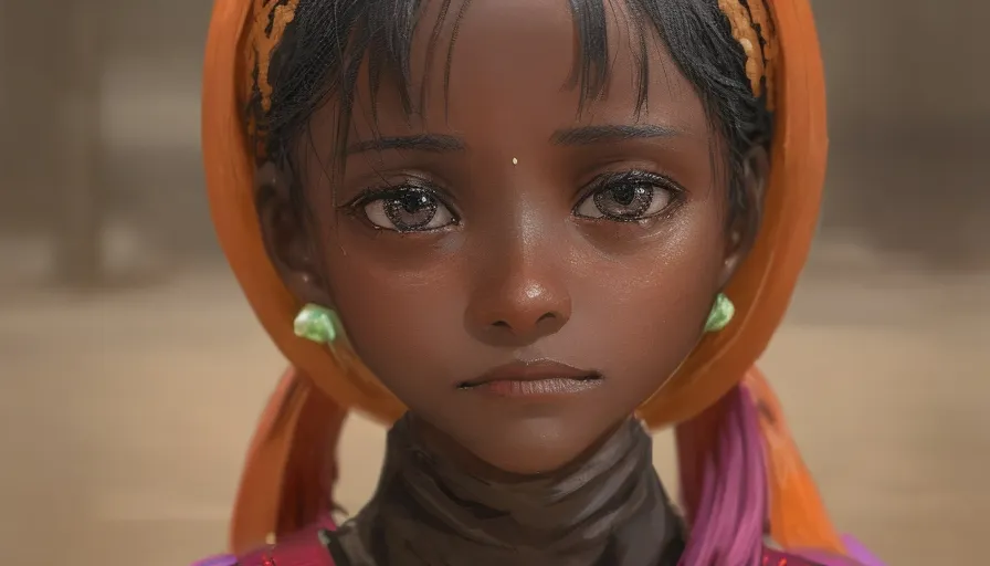 a close up of a girl wearing a headscarf smiling at camera, 2d animation