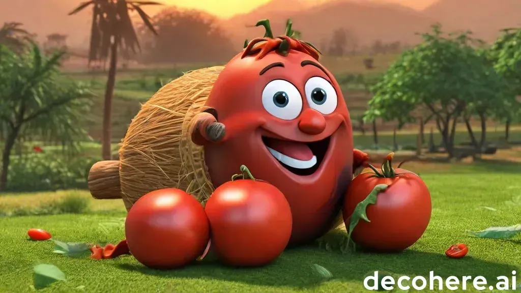 a cartoon tomato sitting on top of a pile of tomatoes