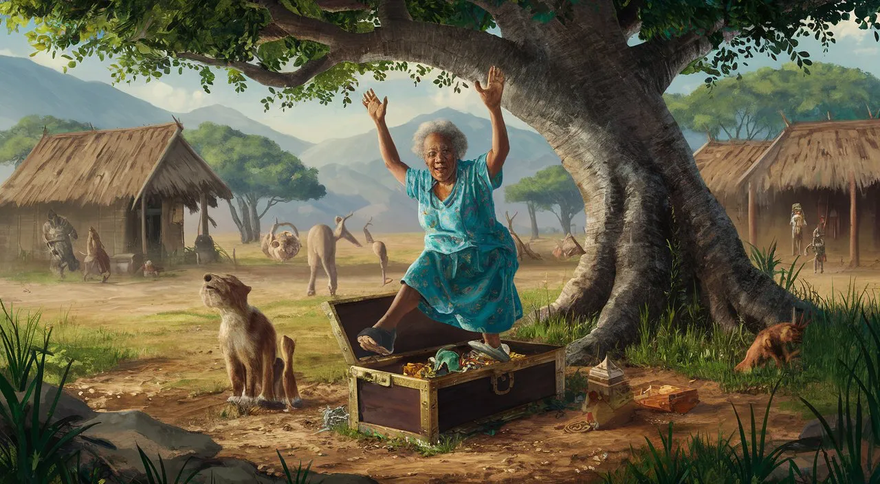 a painting of a woman sitting on a trunk in front of a tree