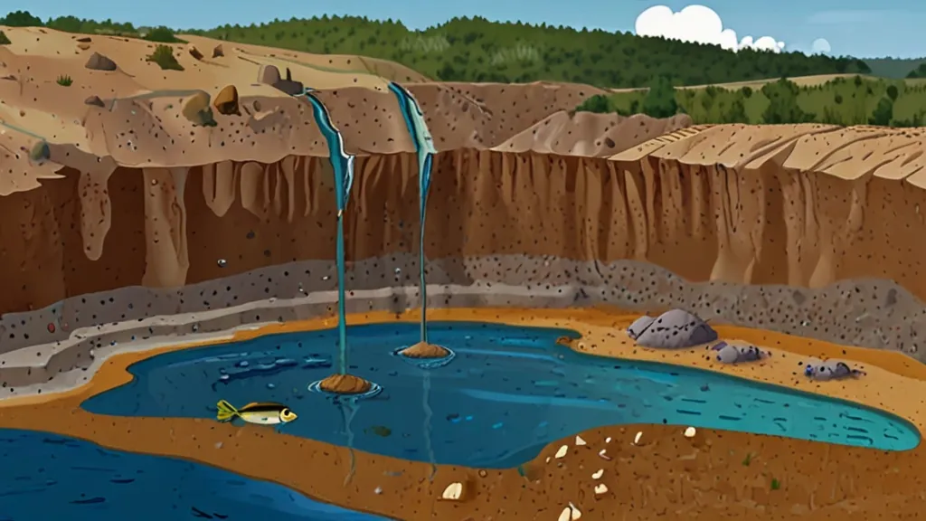 a cartoon picture of a pond with a waterfall coming out of it