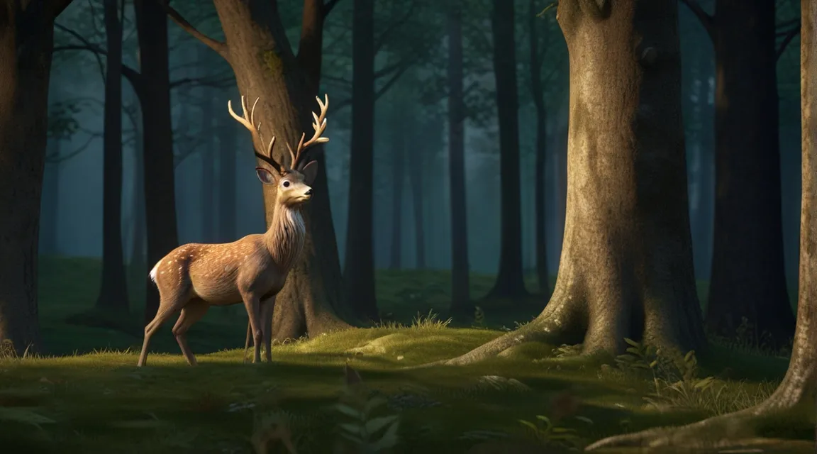 a deer standing in the middle of a forest