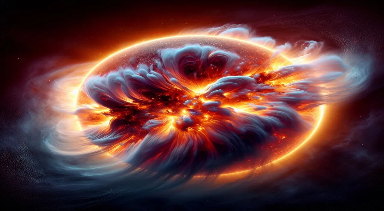 a black hole with blue and orange swirls in the center