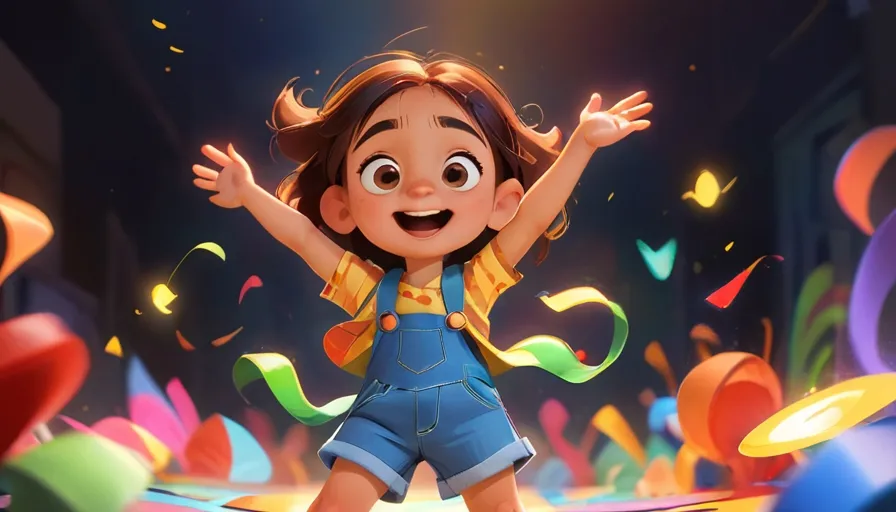 a cartoon character is standing in front of confetti and streamers