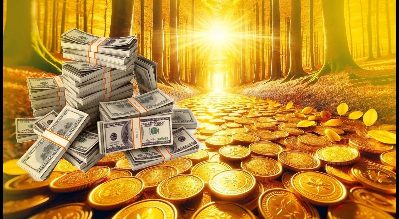 falling money with golden background