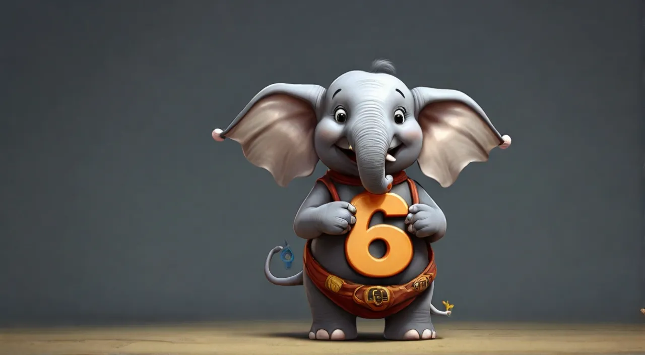 an elephant with a number six on it's chest.c