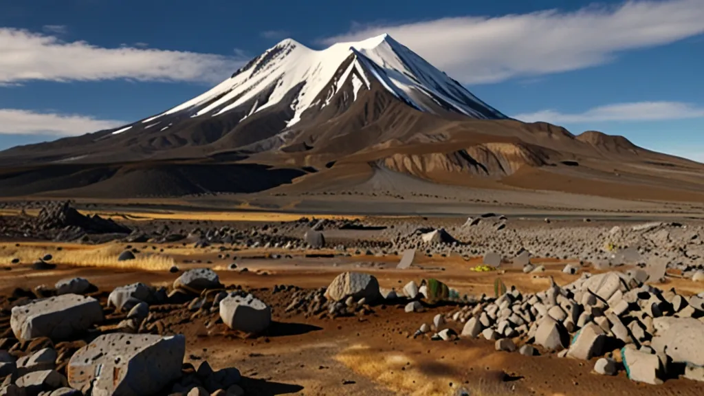 a mountain with a snow capped peak in the distance