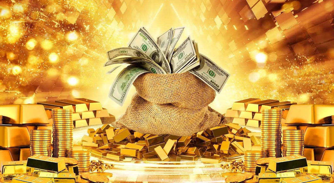 falling money with golden background