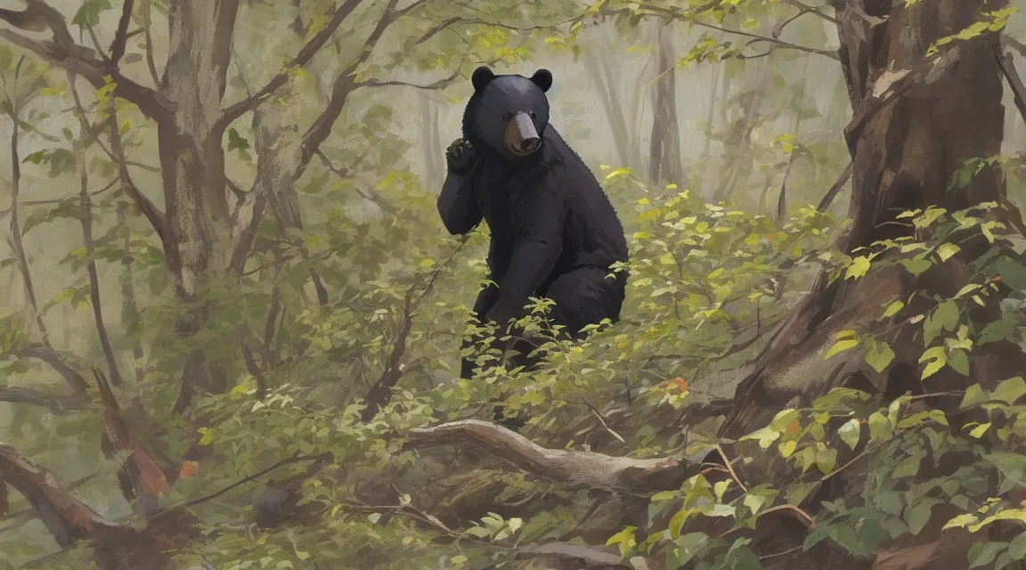 a painting of a bear in the woods