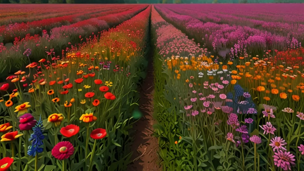 a field full of colorful flowers next to each other