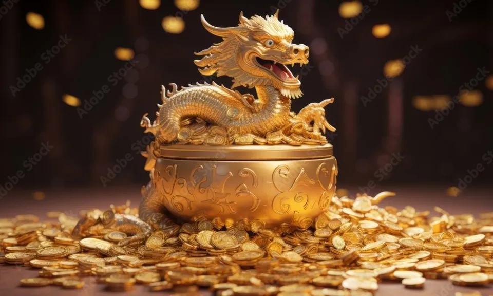 Create a falling money with golden background, 8k, size of 1920x1080, colorful
