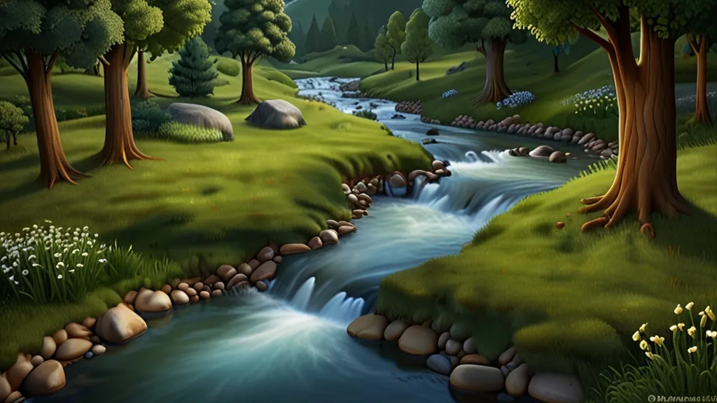 a river running through a lush green forest