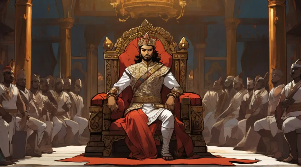 a man sitting on a throne in front of a crowd of people